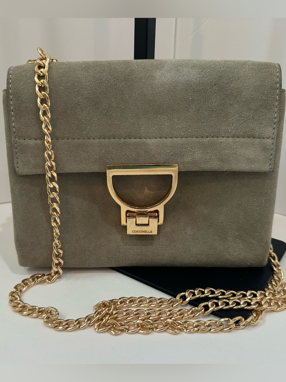 Coccinelle Arlettis Small Italian Suede Purse Gray Multi-Use 2000s Gold $330 new